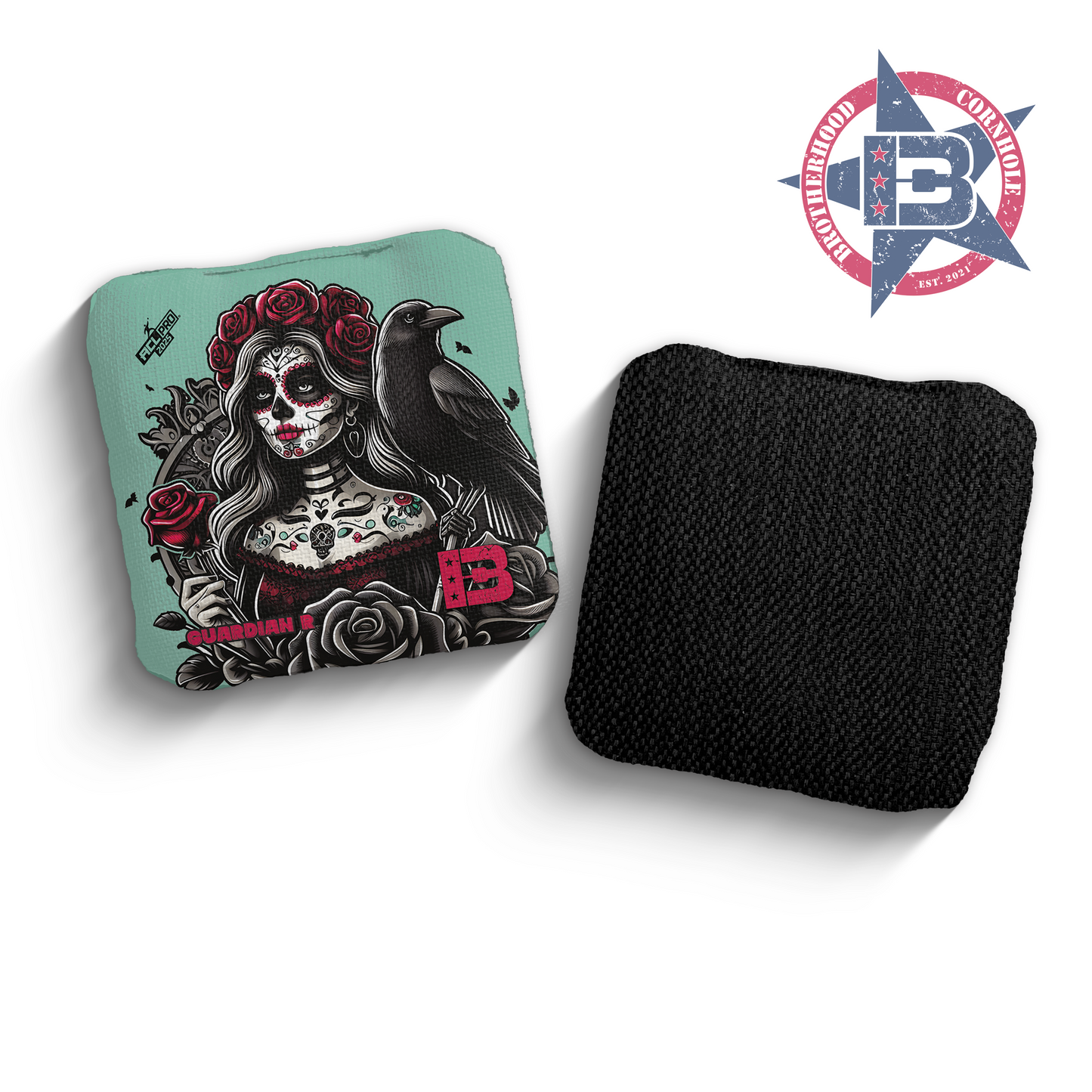 2025 Brotherhood Cornhole Guardian Dia De Los Muertos Roses Edition ACL Pro Stamped Cornhole Bags