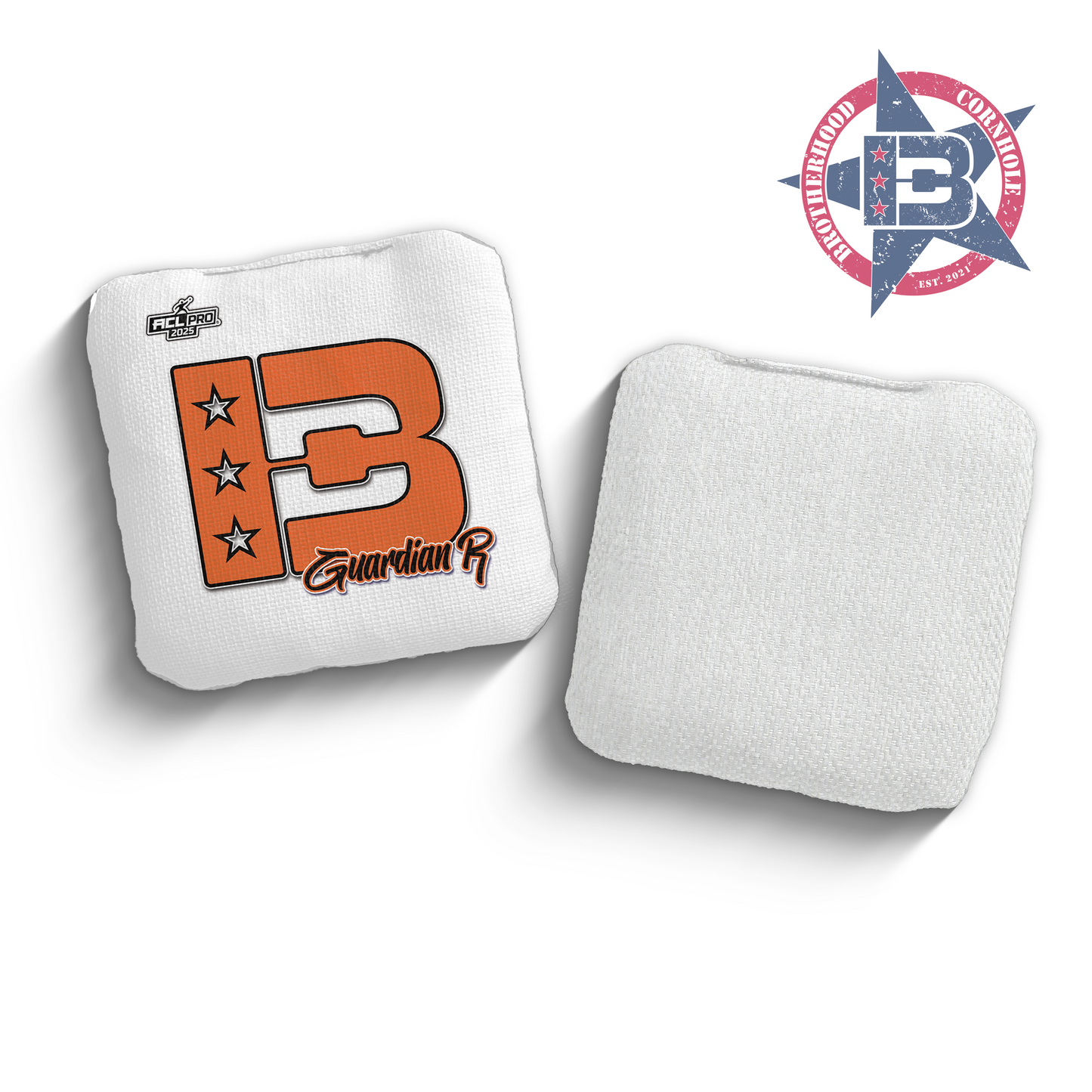 2025 Brotherhood Cornhole Guardian White Broadcast Edition ACL Pro Stamped Cornhole Bags