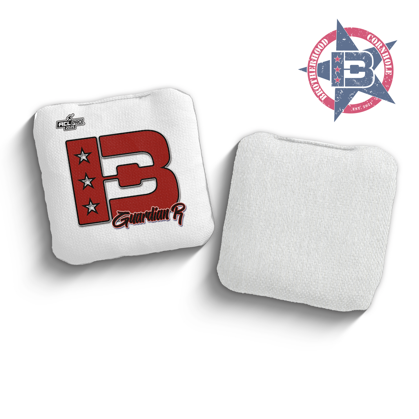 2025 Brotherhood Cornhole Guardian White Broadcast Edition ACL Pro Stamped Cornhole Bags