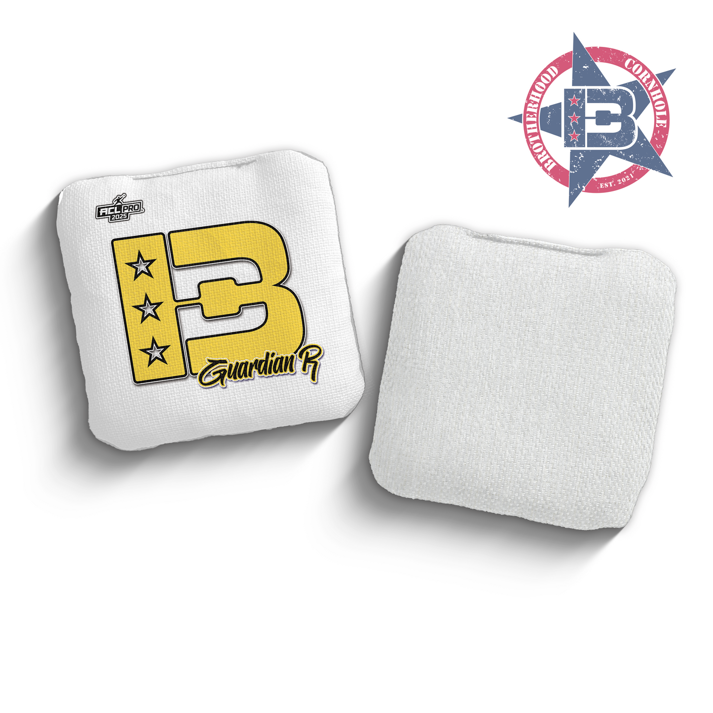 2025 Brotherhood Cornhole Guardian White Broadcast Edition ACL Pro Stamped Cornhole Bags