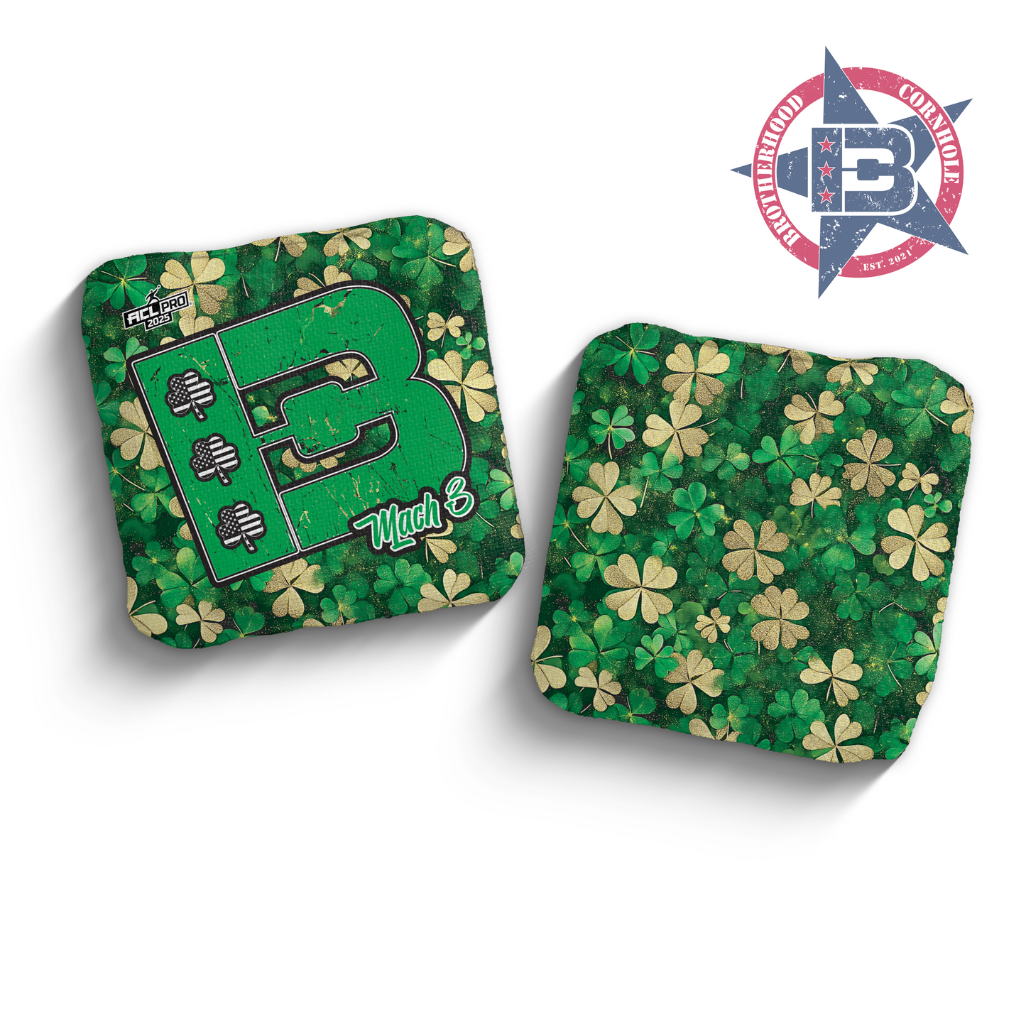 2025 Brotherhood Cornhole Mach 3 Shamrock Edition ACL Pro Stamped Cornhole Bags